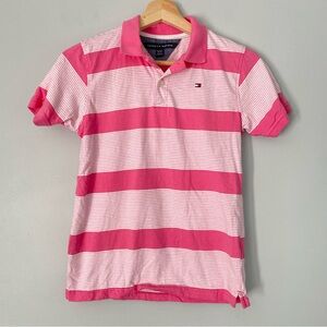 Tommy Hilfiger Boys M Pink and White Striped Polo